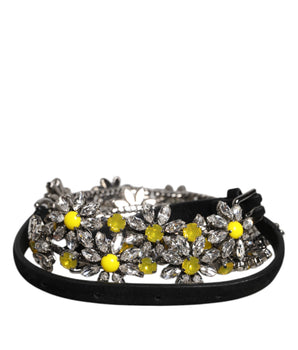 Dolce & Gabbana Black Leather Daisy Crystal Embellish Waist Belt