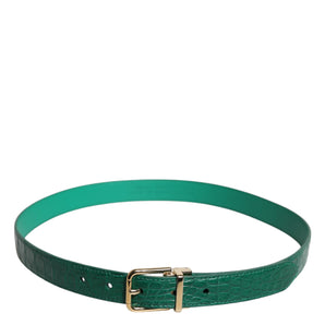 Dolce & Gabbana Green Leather Logo Metal Waist Buckle Belt