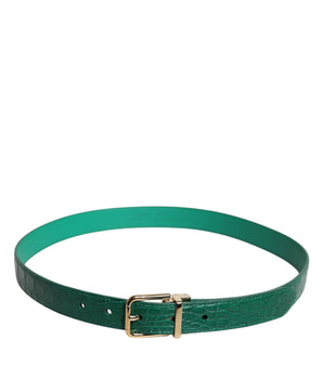Dolce & Gabbana Green Leather Logo Metal Waist Buckle Belt