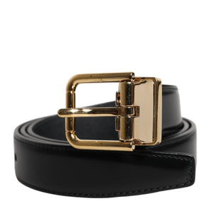Dolce & Gabbana Black Leather Gold Metal Waist Buckle Belt