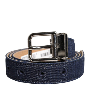 Dolce & Gabbana Blue Denim Silver Logo Metal Waist Buckle Belt