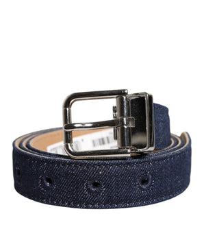Dolce & Gabbana Blue Denim Silver Logo Metal Waist Buckle Belt