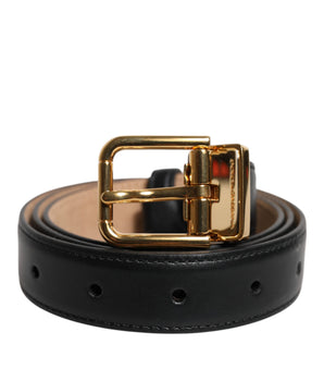 Dolce & Gabbana Black Leather Logo Metal Waist Buckle Belt