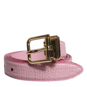Dolce & Gabbana Pink Leather Gold Logo Metal Waist Buckle Belt