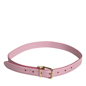 Dolce & Gabbana Pink Leather Gold Logo Metal Waist Buckle Belt