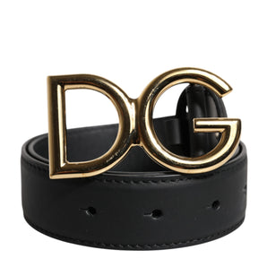 Dolce & Gabbana Black Leather Metal Waist DG Logo Buckle Belt