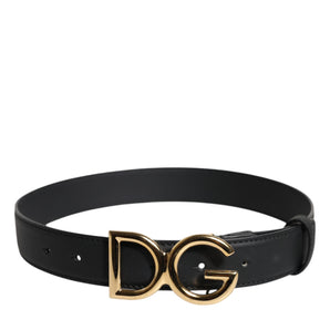Dolce & Gabbana Black Leather Metal Waist DG Logo Buckle Belt