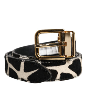 Dolce & Gabbana Brown White Pony Leather Metal Buckle Belt