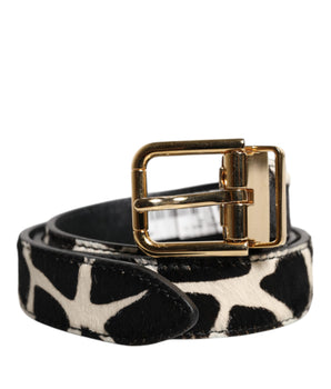 Dolce & Gabbana Brown White Pony Leather Metal Buckle Belt