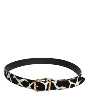 Dolce & Gabbana Brown White Pony Leather Metal Buckle Belt