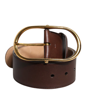 Dolce & Gabbana Brown Leather Waist Gold Metal Buckle Belt