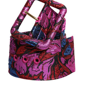 Dolce & Gabbana Multicolor Floral Jacquard Lurex Wide Waist Buckle Belt