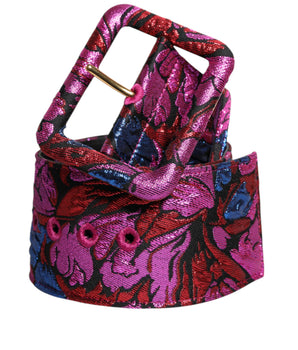 Dolce & Gabbana Multicolor Floral Jacquard Lurex Wide Waist Buckle Belt