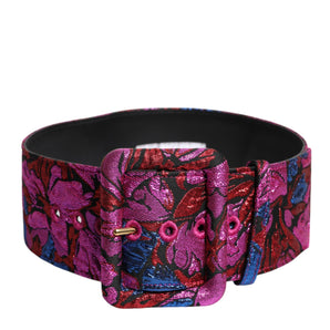 Dolce & Gabbana Multicolor Floral Jacquard Lurex Wide Waist Buckle Belt