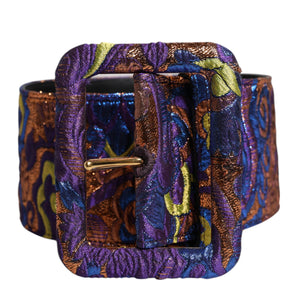Dolce & Gabbana Multicolor Floral Jacquard Lurex Wide Waist Buckle Belt