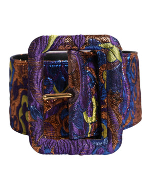 Dolce & Gabbana Multicolor Floral Jacquard Lurex Wide Waist Buckle Belt