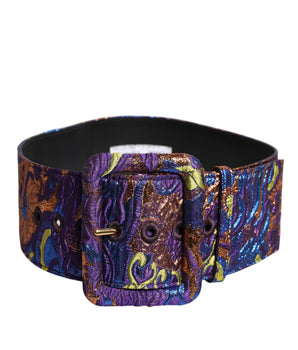 Dolce & Gabbana Multicolor Floral Jacquard Lurex Wide Waist Buckle Belt