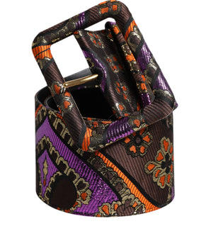 Dolce & Gabbana Multicolor Floral Jacquard Lurex Wide Waist Buckle Belt