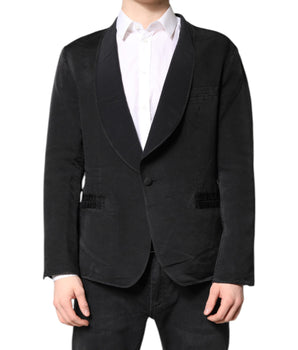 Dolce &amp; Gabbana Black Silk Single Breasted Coat Blazer Suit