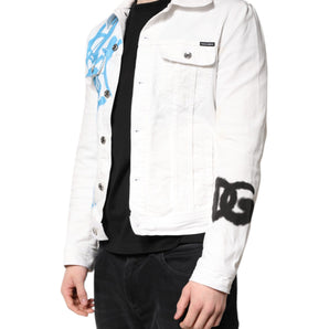 Dolce & Gabbana White Graffiti Cotton Stretch Denim Jacket