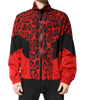 Dolce &amp; Gabbana Red Leopard Nylon Bomber Full Zip Jacket