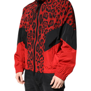 Dolce & Gabbana Red Leopard Nylon Bomber Full Zip Jacket