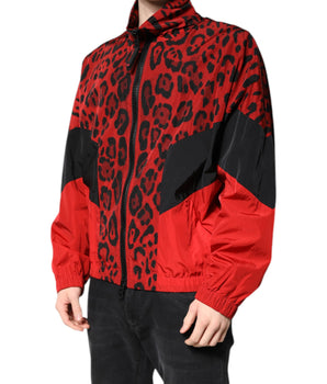 Dolce &amp; Gabbana Red Leopard Nylon Bomber Full Zip Jacket