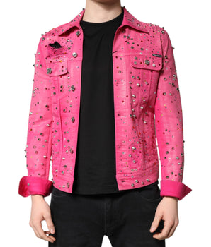 Dolce &amp; Gabbana Pink Crystal Embellished Cotton Denim Jacket