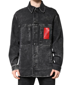 Dolce &amp; Gabbana Black Logo Cotton Stretch Denim Jacket