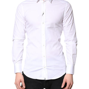 Dolce & Gabbana White Cotton Stretch GOLD Dress Formal Shirt