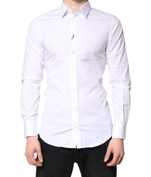 Dolce &amp; Gabbana White Cotton Stretch GOLD Dress Formal Shirt
