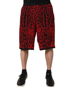 Dolce &amp; Gabbana Red Leopard Print Viscose Bermuda Shorts