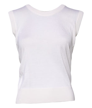 Dolce & Gabbana White Sleeveless Cashmere Round Neck Tank Top