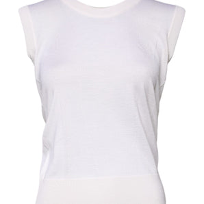 Dolce & Gabbana White Sleeveless Cashmere Round Neck Tank Top