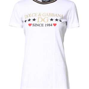 Dolce & Gabbana White Graphic Print Cotton Crew Neck T-shirt