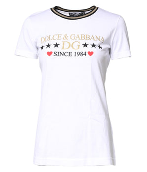 Dolce & Gabbana White Graphic Print Cotton Crew Neck T-shirt