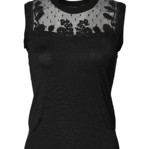Dolce & Gabbana Black Lace Sheer Crew Neck Sleeveless Top