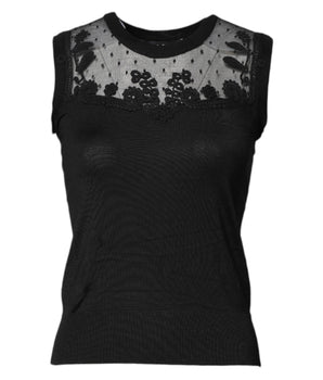 Dolce & Gabbana Black Lace Sheer Crew Neck Sleeveless Top