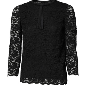 Dolce & Gabbana Black Lace STAFF Crew Neck Long Sleeves Top