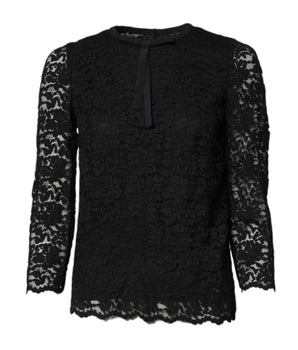 Dolce & Gabbana Black Lace STAFF Crew Neck Long Sleeves Top