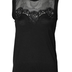 Dolce & Gabbana Black Lace Sheer Crew Neck Sleeveless Top