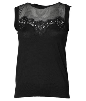 Dolce & Gabbana Black Lace Sheer Crew Neck Sleeveless Top