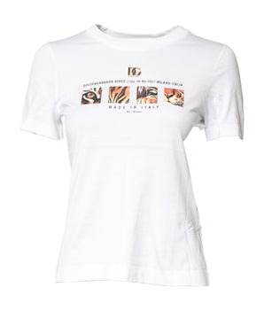 Dolce & Gabbana White Cotton Graphic Print Crew Neck T-shirt