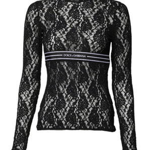 Dolce & Gabbana Black Floral Lace Long Sleeves Pullover Top