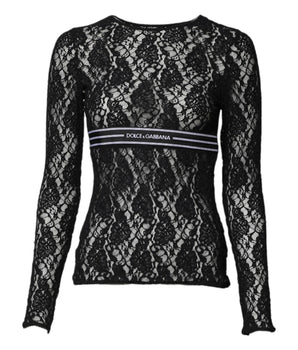 Dolce & Gabbana Black Floral Lace Long Sleeves Pullover Top