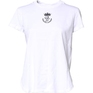 Dolce & Gabbana White Logo Crown Cotton Crew Neck T-shirt