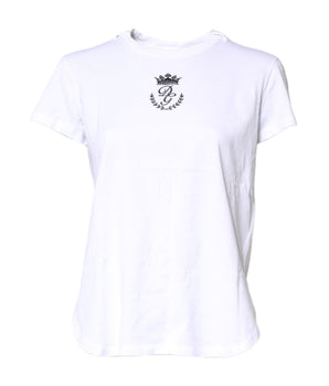 Dolce &amp; Gabbana White Logo Crown Cotton Crew Neck T-shirt