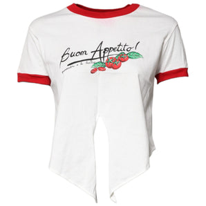 Dolce & Gabbana White Printed Round Neck Cropped Top T-shirt