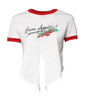 Dolce &amp; Gabbana White Printed Round Neck Cropped Top T-shirt