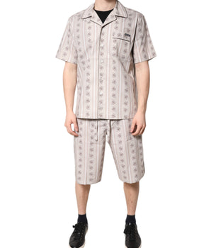 Dolce &amp; Gabbana Beige Floral Print Cotton Men Pajama Set Sleepwear